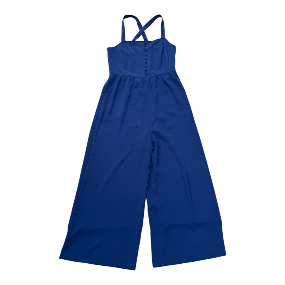 Madewell Women’s 2 Navy Blue Sleeveless Smocked Wide Leg Cropped Jumpsuit - Picture 4 of 13